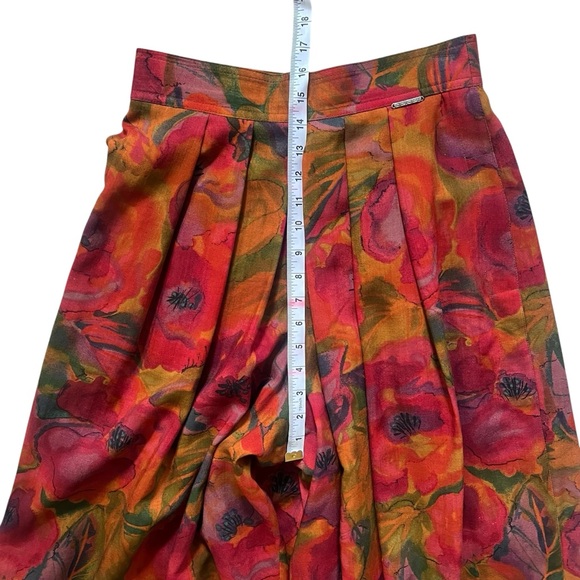 Vintage 90s Geiger Wide Leg Floral Wool Culottes Gaucho Pants Sz Small - Picture 9 of 10